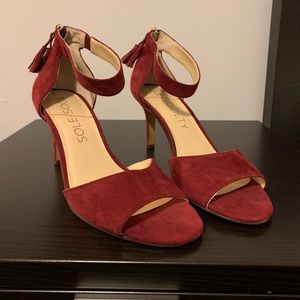 Burgundy open toe heels